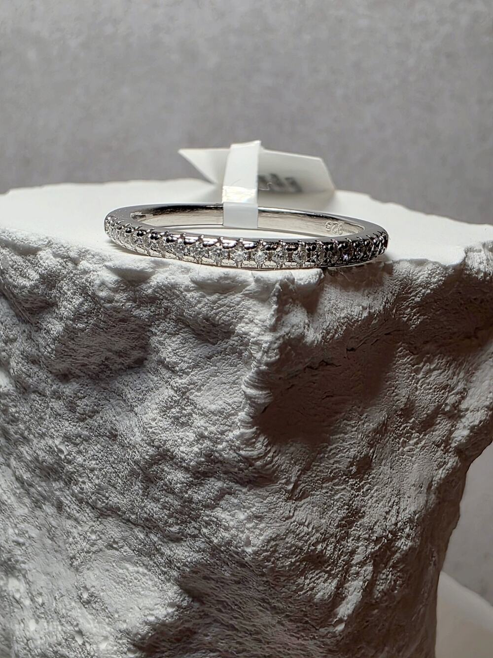 S8 0.18ctw Moissanite Half Eternity w/Rhodium Ring Solid 925 Sterling Silver